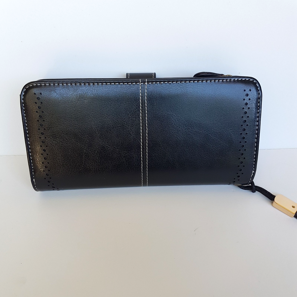 Luis Santini BLACK EMBOSS WALLET Like New Flower Women's Purse Multi Compartment9