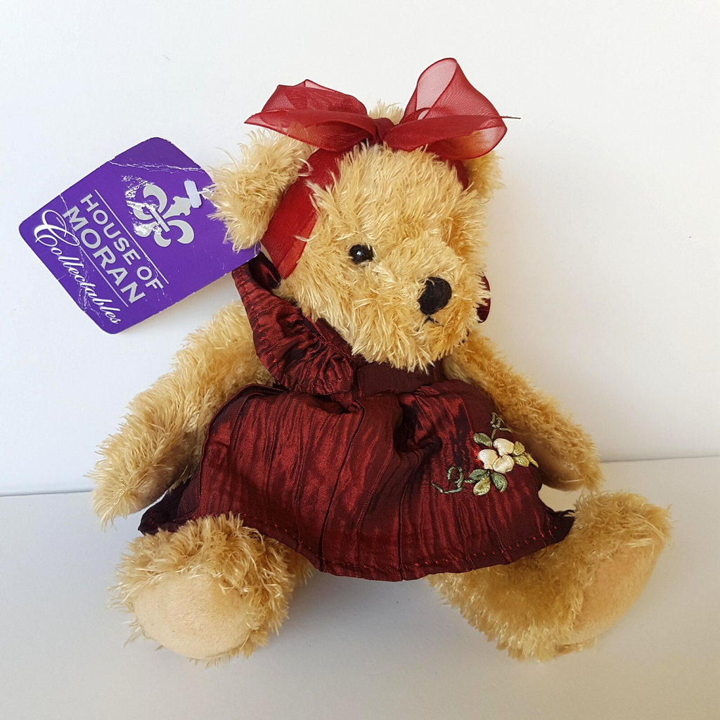 House Of Moran TEDDY BEAR Plush 21cm Maroon Dressed Soft Toy Stuffed Animal Cute3