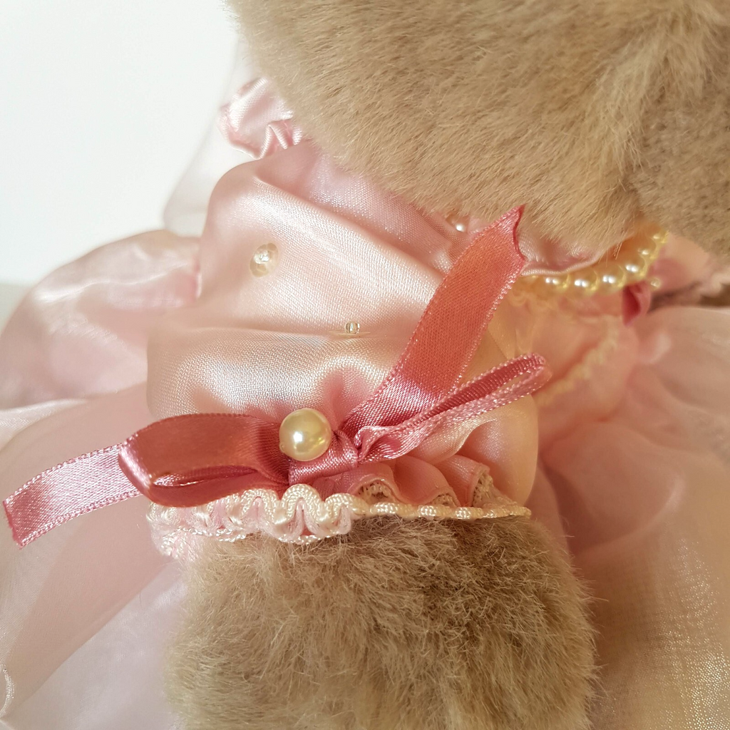 Pretty Dressed TEDDY BEAR Pink Organza Rose Pearl Tulle Stuffed Animal Soft Toy13