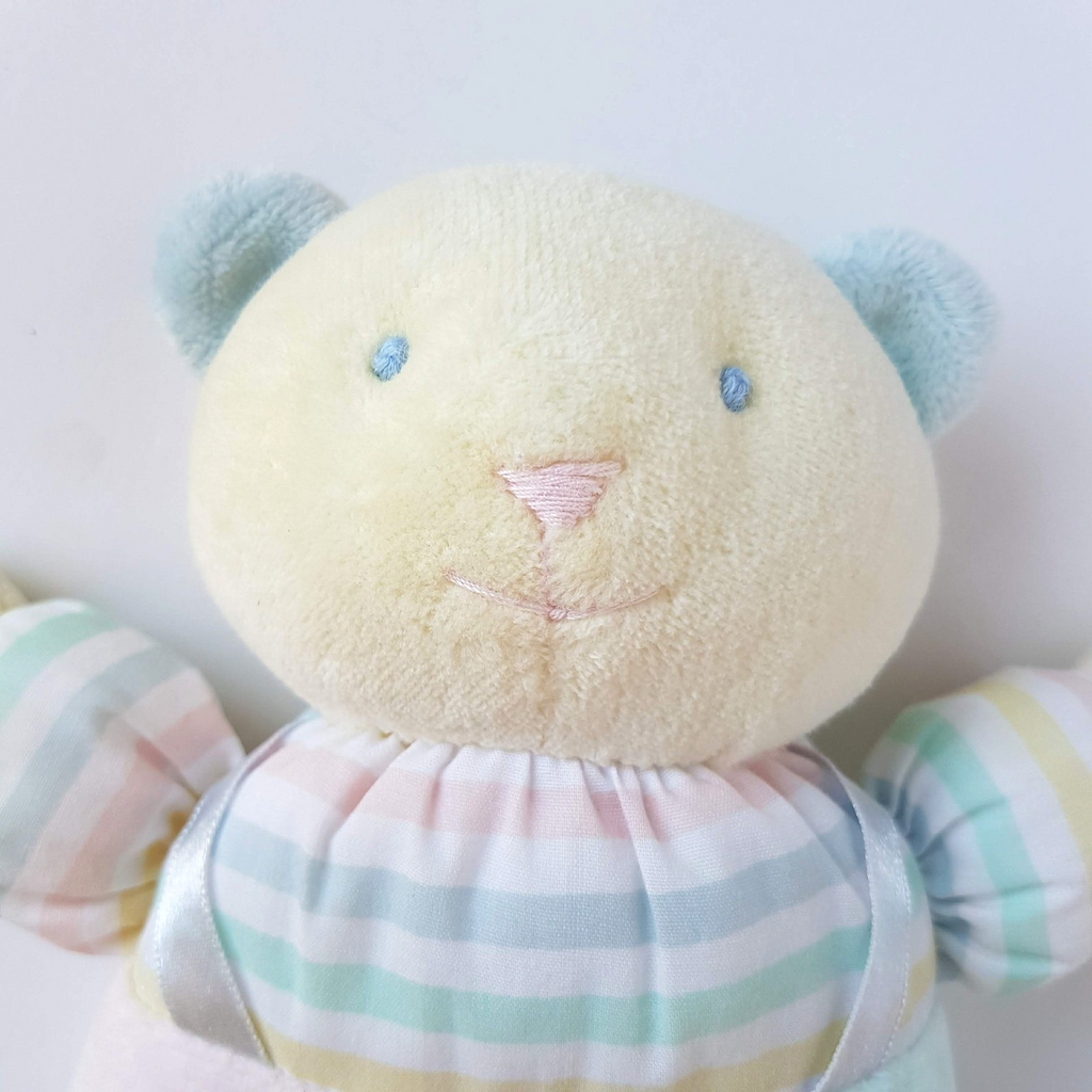 Vintage EDEN TEDDY BEAR 123 Plush Pastel Terry Cloth Baby Rattle Soft Toy Cute1