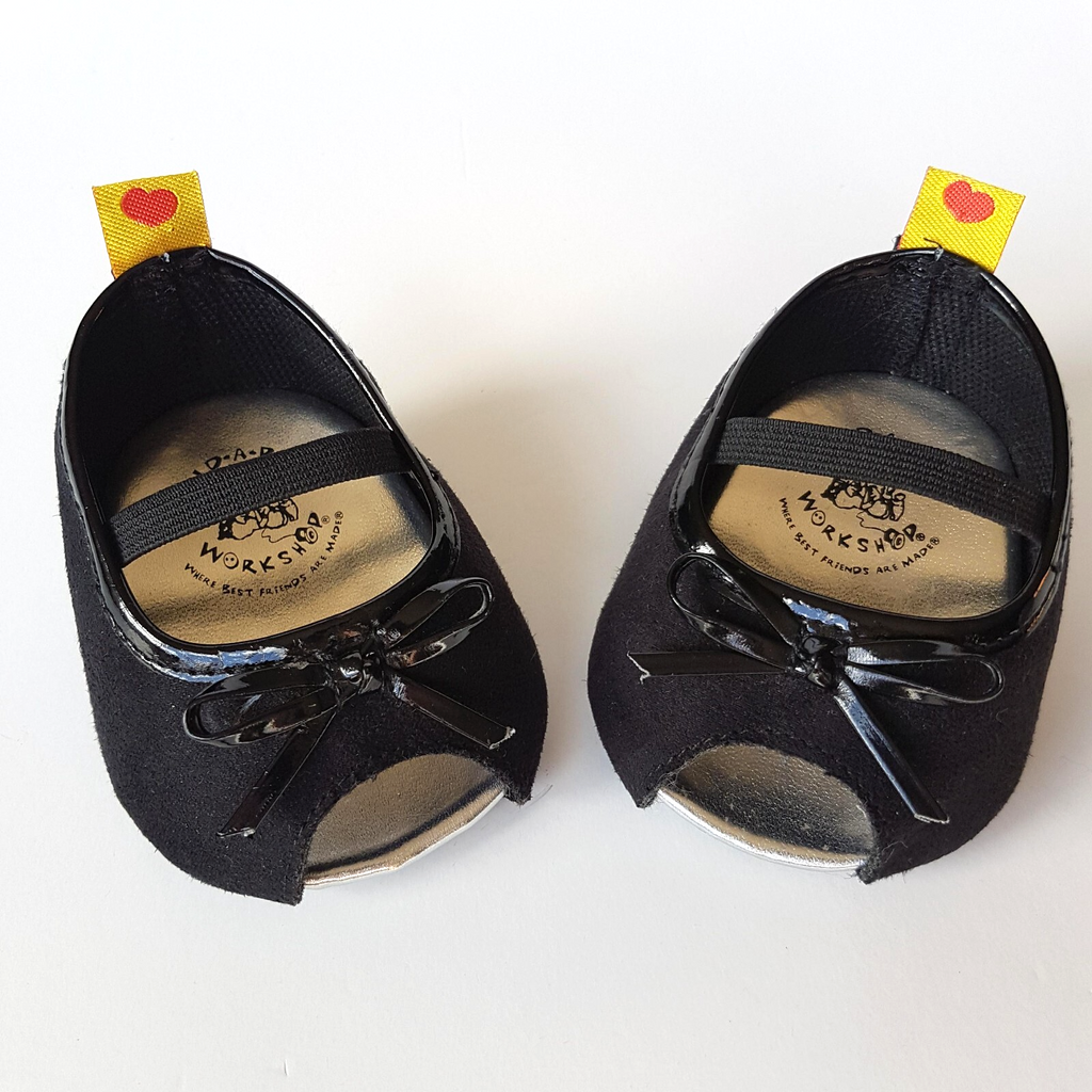 Build A Bear Workshop BLACK PEEP TOE HEEL Girl Shoes Clothes Patent Bow Cute BAB0