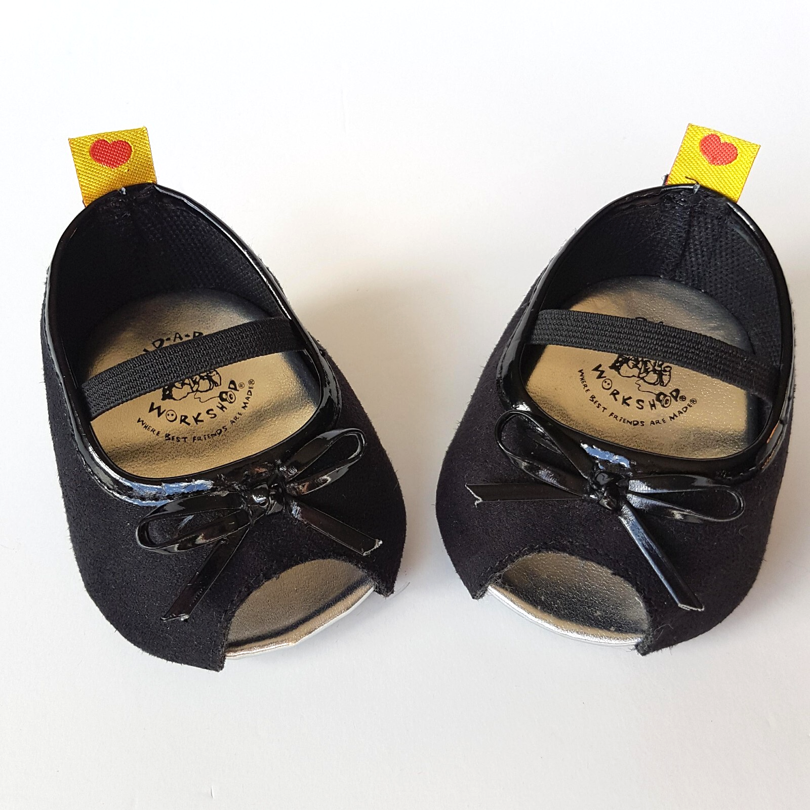 Build A Bear Workshop BLACK PEEP TOE HEEL Girl Shoes Clothes Patent Bow Cute BAB0