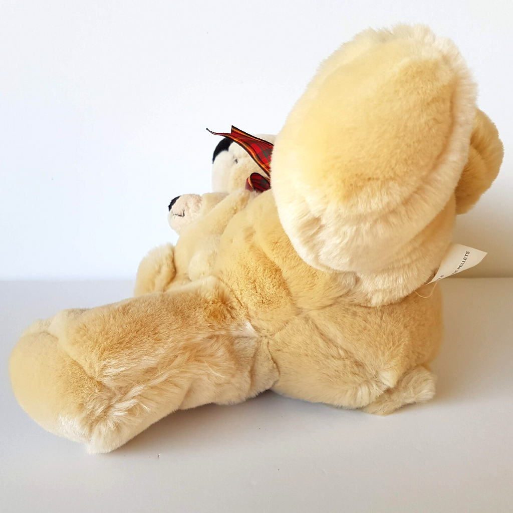 Teddy Bear MUM & BABY BEAR Plush Cream Stuffed Animal Super Soft Toy Tartan Bow10