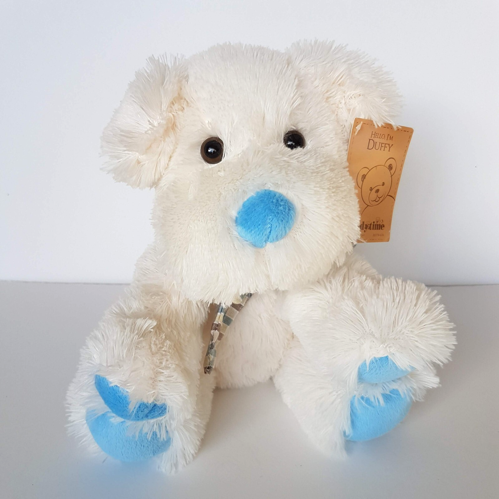 DUFFY WHITE PUPPY DOG Plush 20cm Stuffed Animal TAGS Pet Soft Toy Bow Teddy Time1