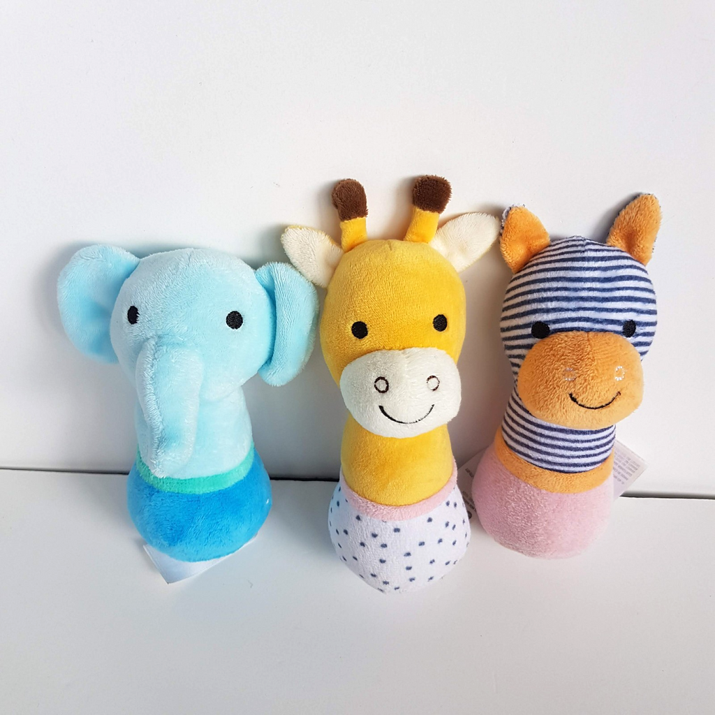 Anko ANIMAL BABY RATTLES Plush Stuffed Animal Soft Toy Baby Play Toy Bundle Lot4