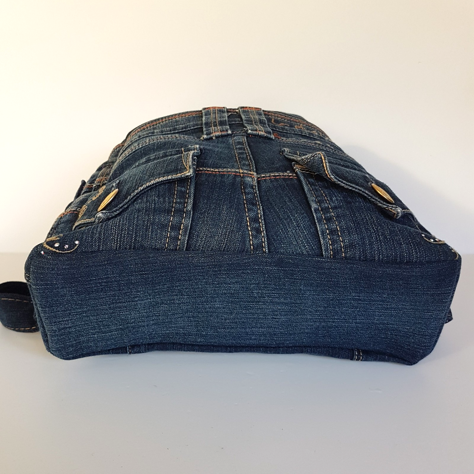 Handmade DENIM JEANS BACKPACK Bag Upcycled Rhinestone Embellished Vienus Jeans12