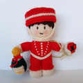Vintage HANDMADE KNITTED BELLHOP 20cm Celebrate Champagne Flowers Soft Toy Red0