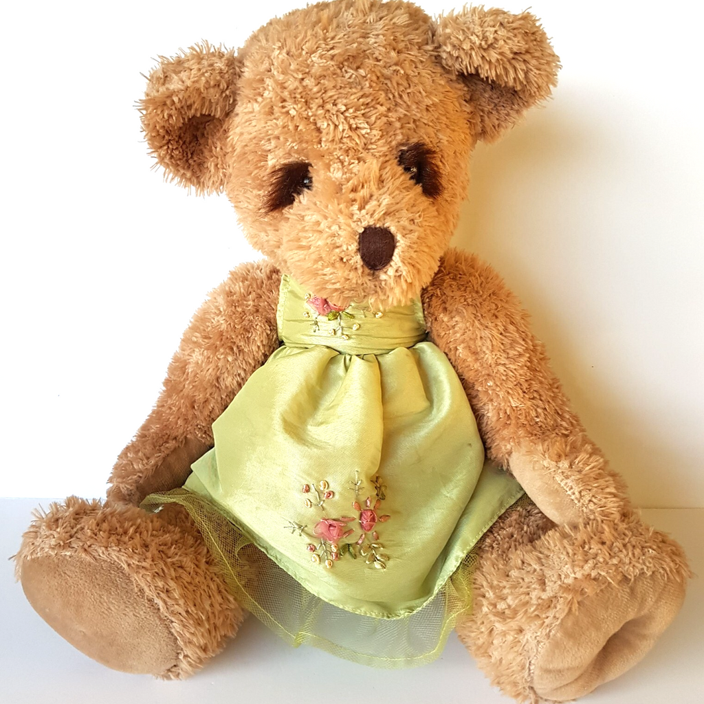 Russ INDEE Teddy Bear Plush 43cm Dress Stuffed Animal Soft Toy Pretty Unique0