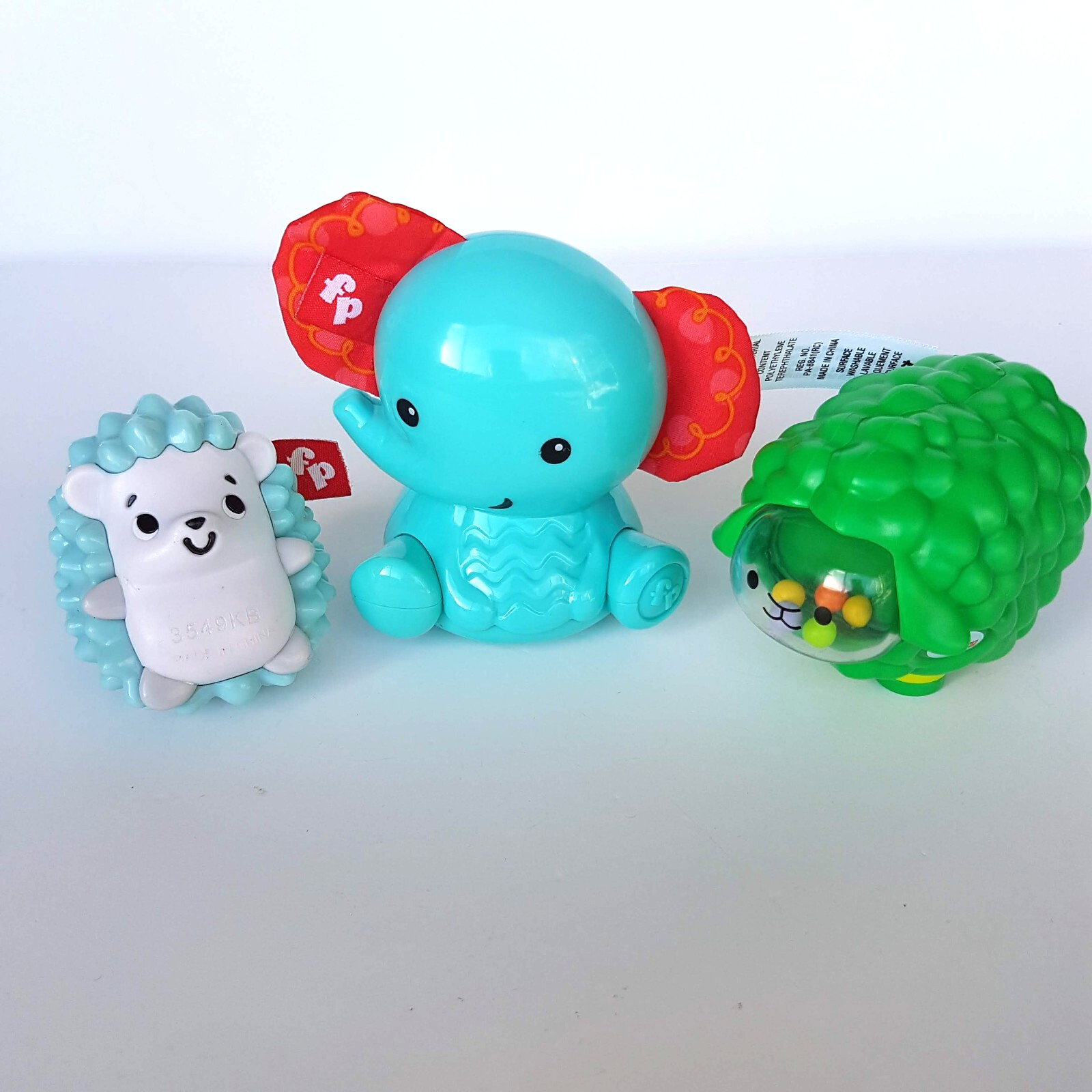 Fisher Price Broccoli SHEEP Squeaker HEDGEHOG Shaker ELEPHANT Rattle Baby Toys1