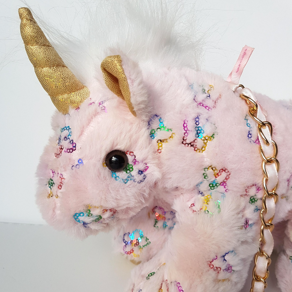 Olly & Me UNICORN BAG PLUSH Pink Flower Sequin CUTE Kids Bag Purse Rainbow Toy3