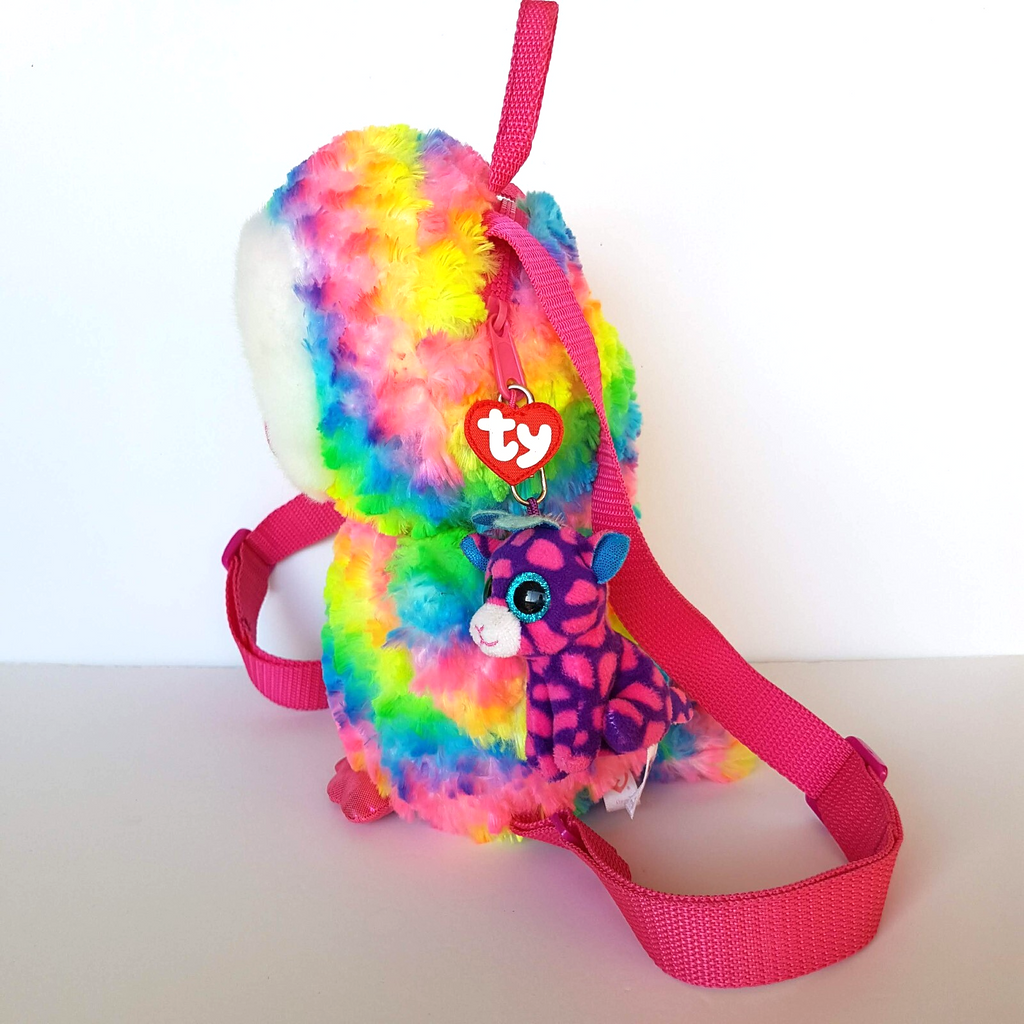 TY OWEN THE OWL Kids Backpack Plush + Charm Stuffed Animal Soft Toy Bag Rainbow4