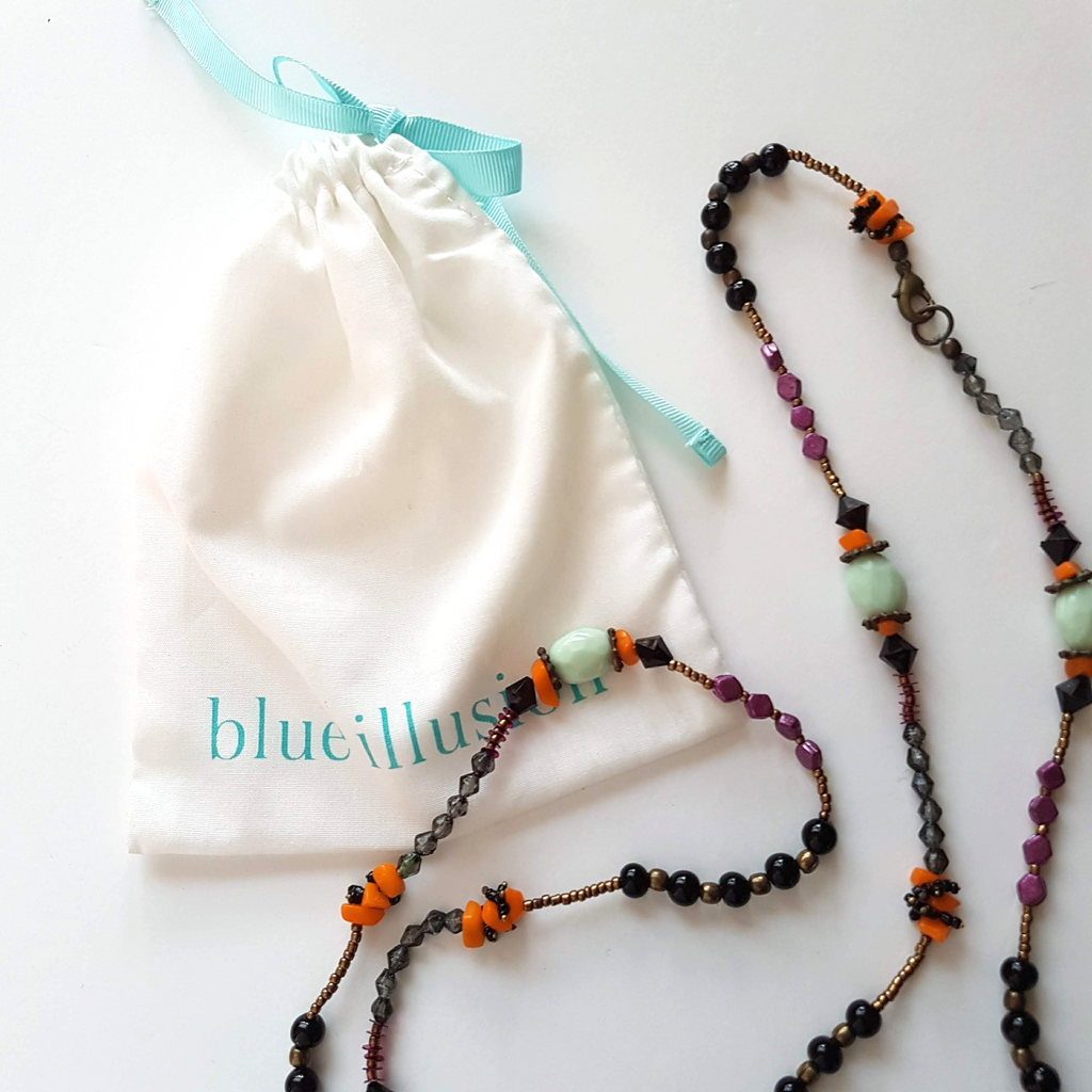 Blue Illusion BOHEMIAN BEADED NECKLACE Black Purple Orange Turquoise Bronze5