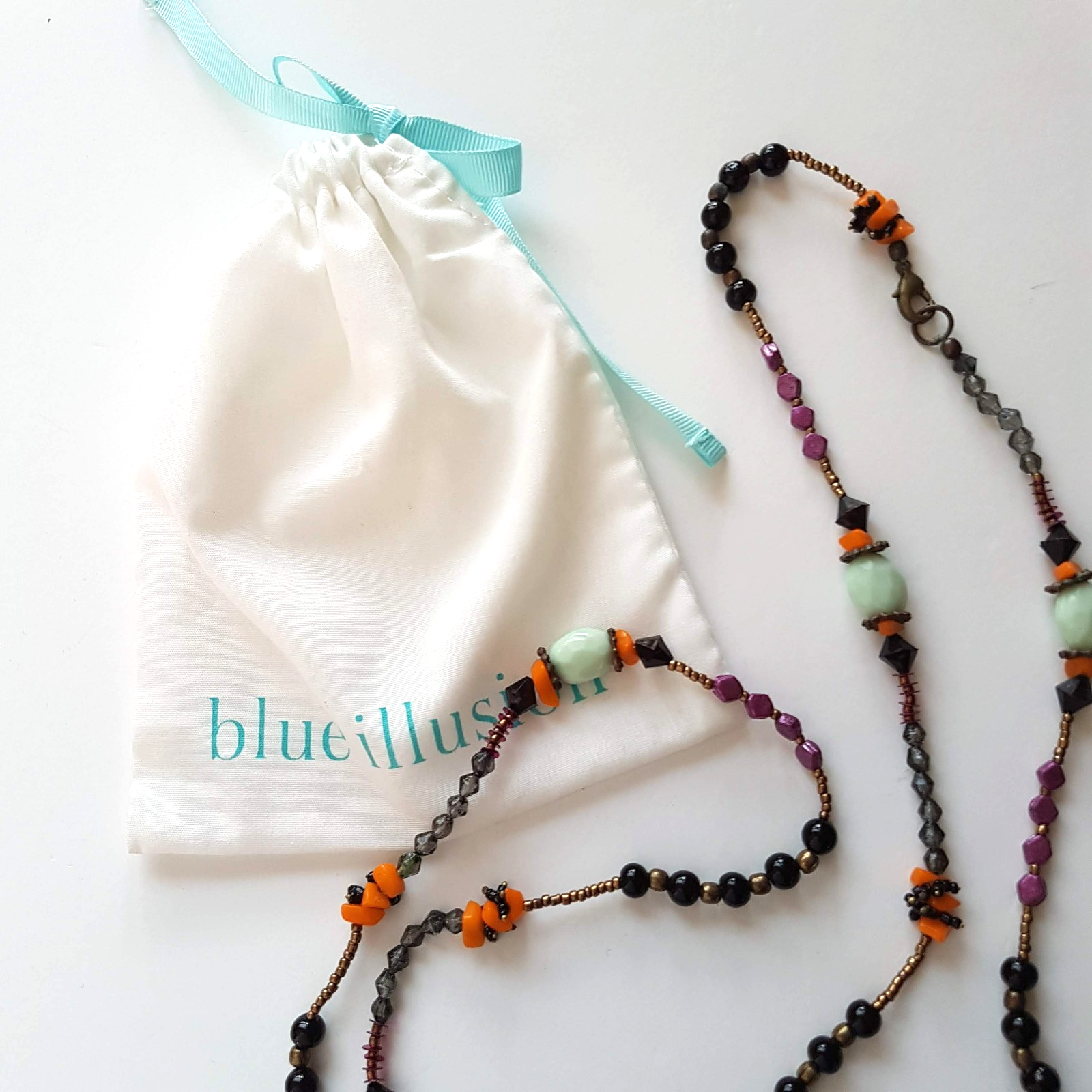 Blue Illusion BOHEMIAN BEADED NECKLACE Black Purple Orange Turquoise Bronze5