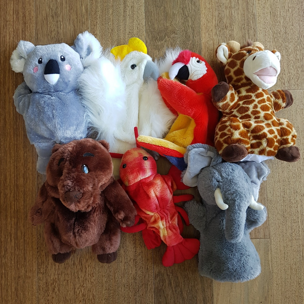Mixed Lot ANIMAL PUPPETS Plush Bird Koala Giraffe Bear Stuffed Animal Soft Toy0