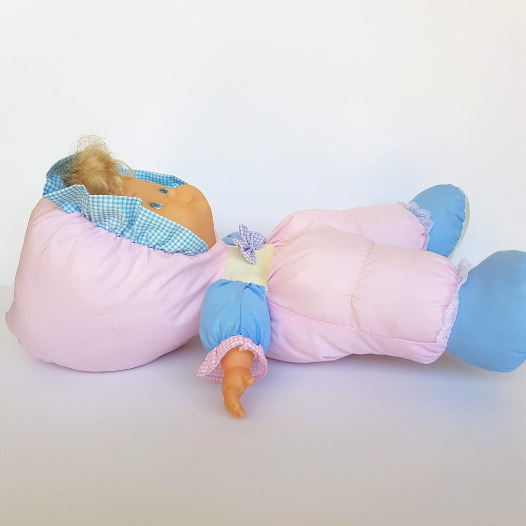 Vintage H.K City PUFF DOLL Baby Doll Puffy Body Bonnet Pink Blue Collectible Toy12