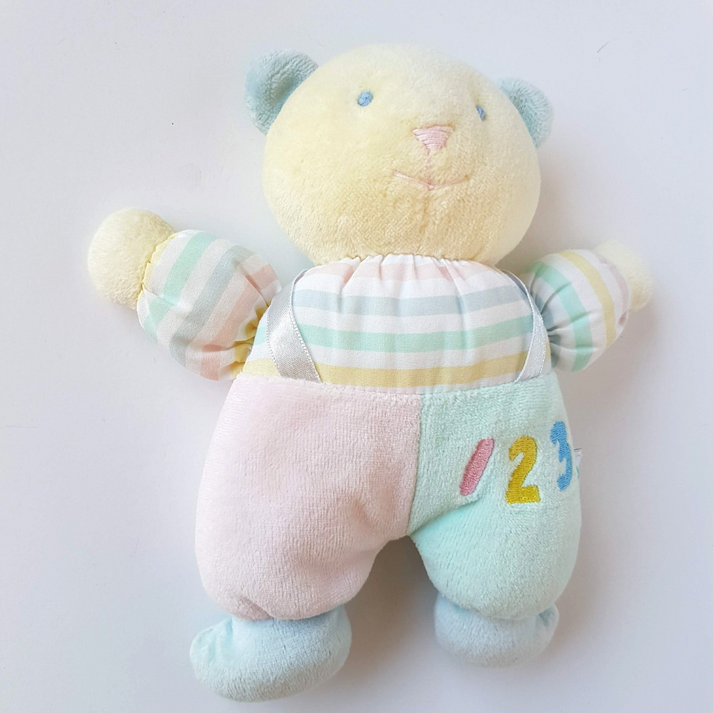 Vintage EDEN TEDDY BEAR 123 Plush Pastel Terry Cloth Baby Rattle Soft Toy Cute4