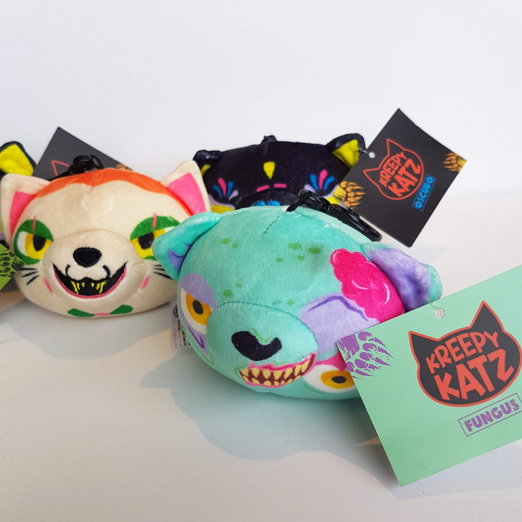 KREEPY KATZ Clip On Key Ring LOT Cat Plush Frankenkitty Fungus Oscuro Kandy Toy2