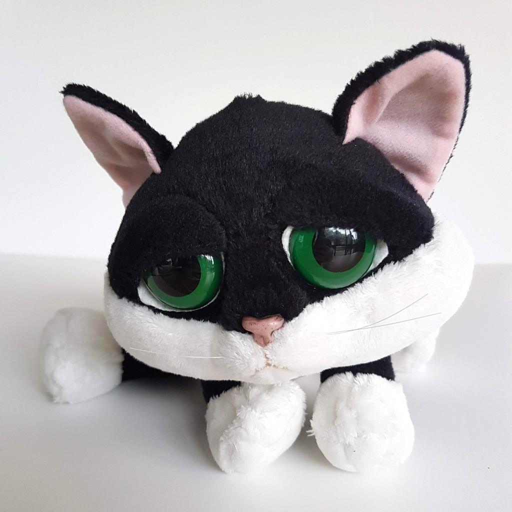 RUSS Lil Peepers CAT LOKI Black & White Plush Stuffed Animal Soft Toy Green Eyes0