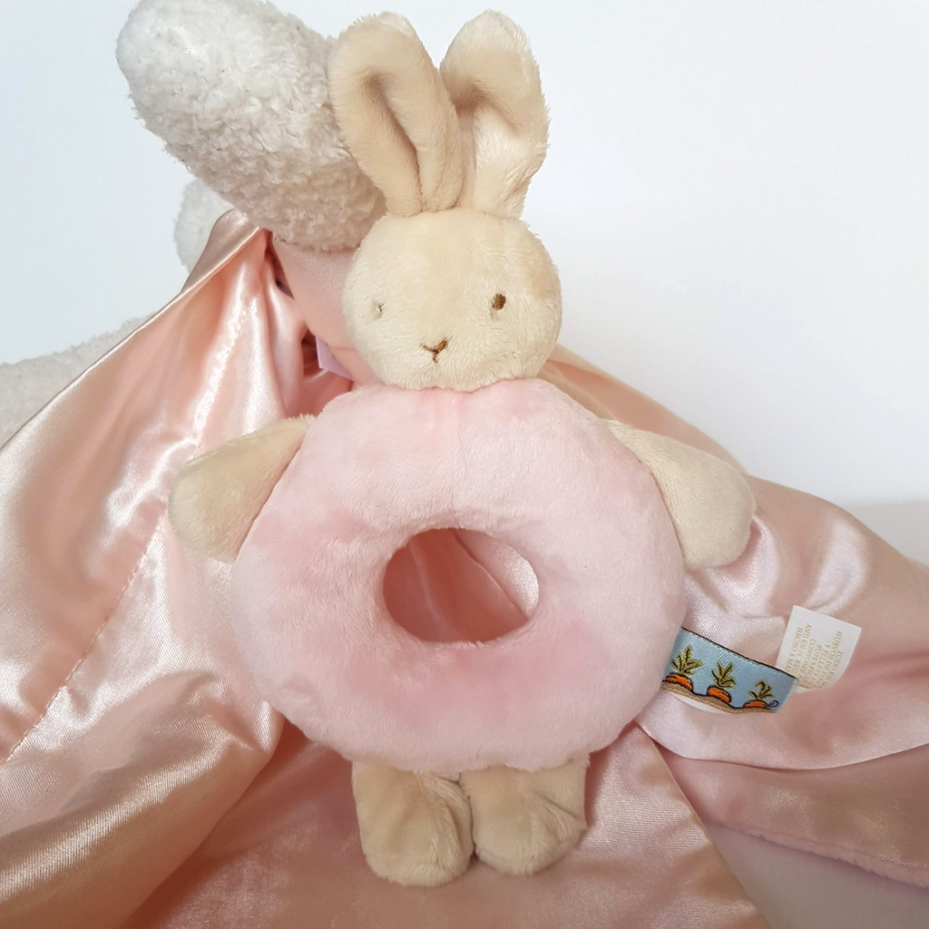 Bunnies By The Bay LOVEY + RATTLE SET Plush Security Comforter Blanket Soft Toy12