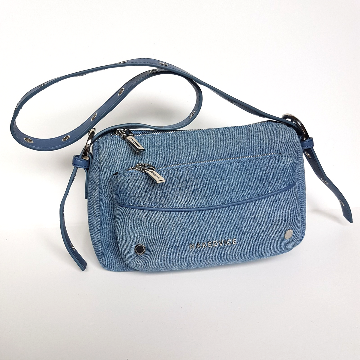 Nakedvice THE JACQUES Denim Shoulder Bag Blue Crossbody Handbag Silver Hardware0