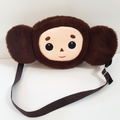 Plush CHEBURASHKA Small Shoulder Bag Character Mascot Zip Embroidered Face Cute0