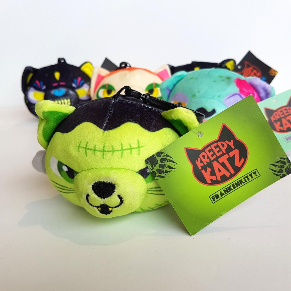 KREEPY KATZ Clip On Key Ring LOT Cat Plush Frankenkitty Fungus Oscuro Kandy Toy5