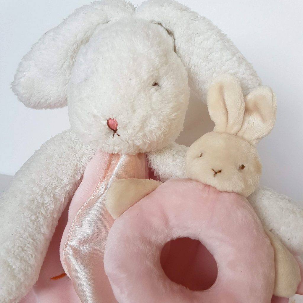 Bunnies By The Bay LOVEY + RATTLE SET Plush Security Comforter Blanket Soft Toy7