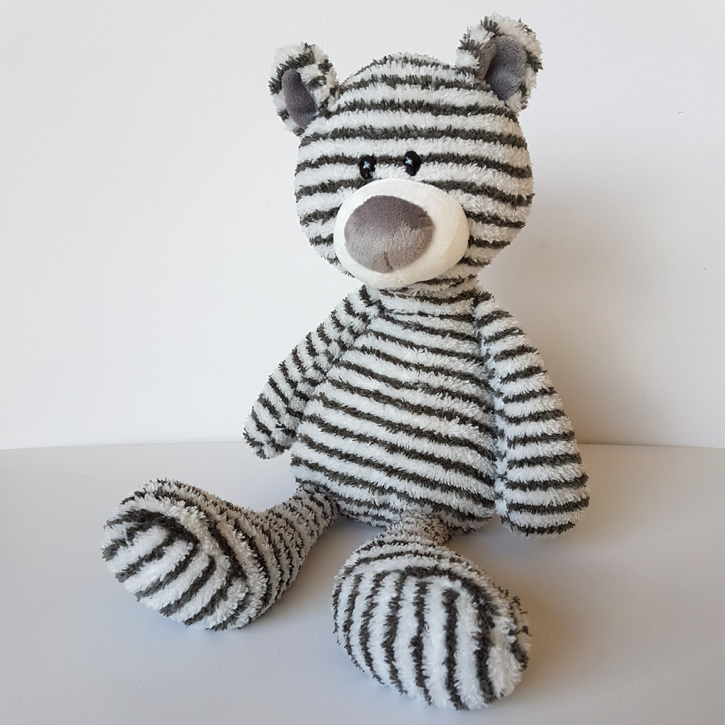 Gund ZAG FLOPPY BEAR Plush 40cm Stuffed Animal Soft Toy Grey White Stripe Cuddly0