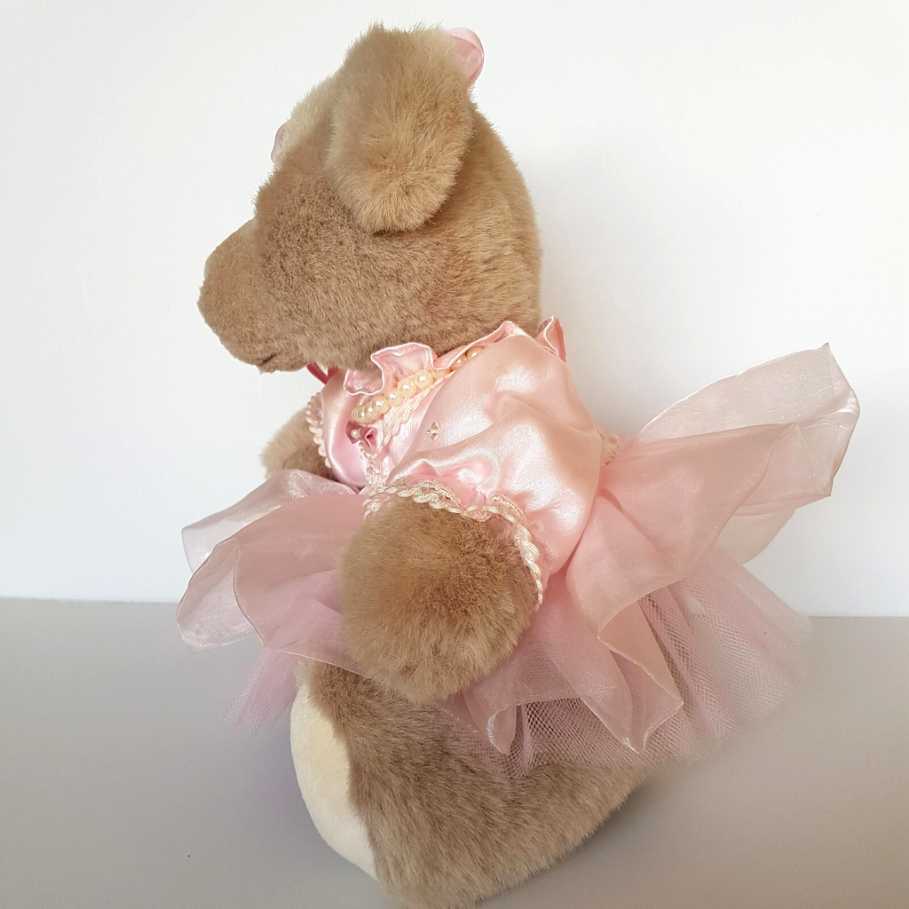 Pretty Dressed TEDDY BEAR Pink Organza Rose Pearl Tulle Stuffed Animal Soft Toy8