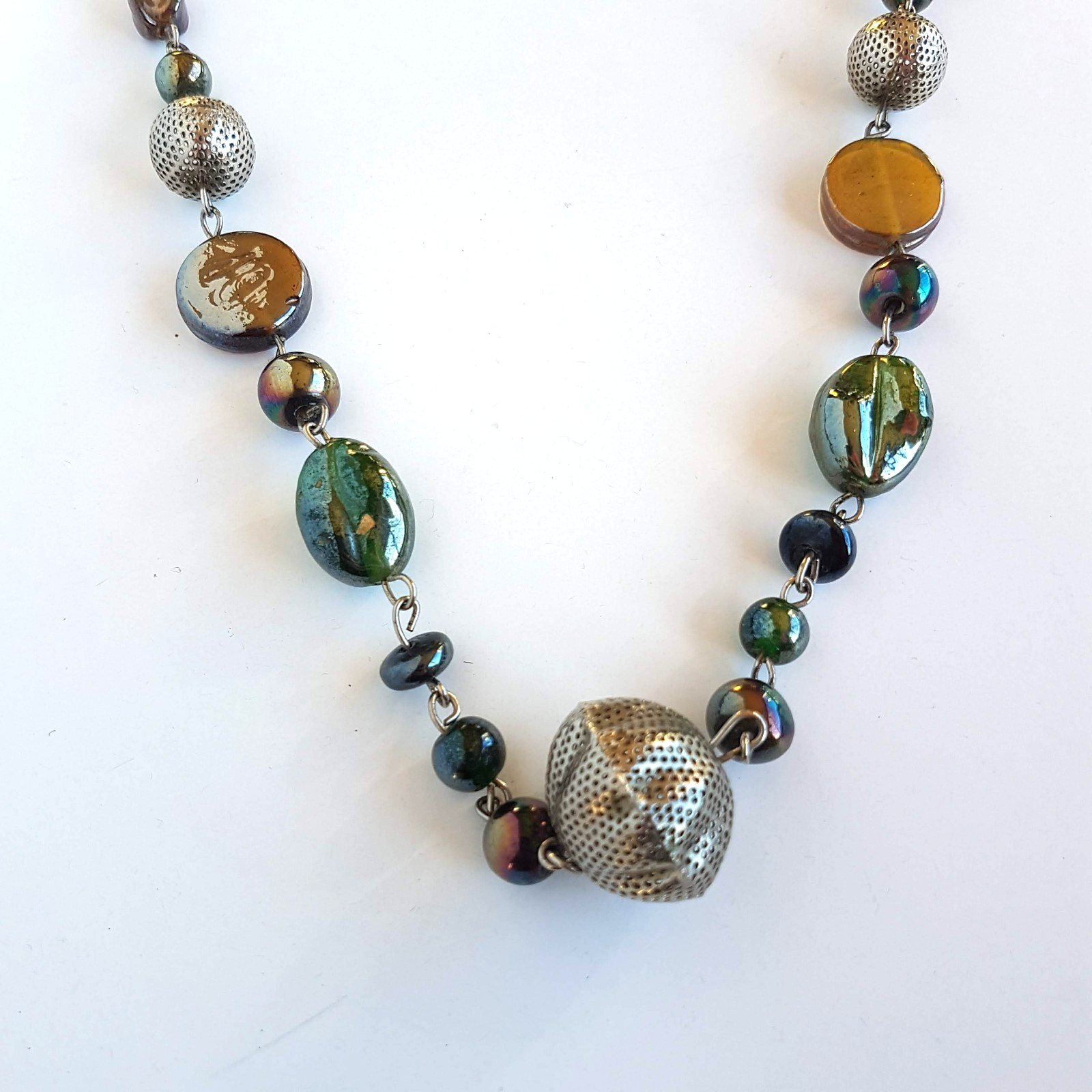 Lampwork Bead STRAND NECKLACE 82cm Silver Tone Accents Green Fashion Jewellery1
