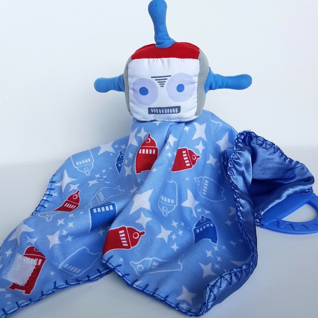 Target ROBOT Baby Lovey Security Blanket Plush Comforter Satin Soft Toy Blue0