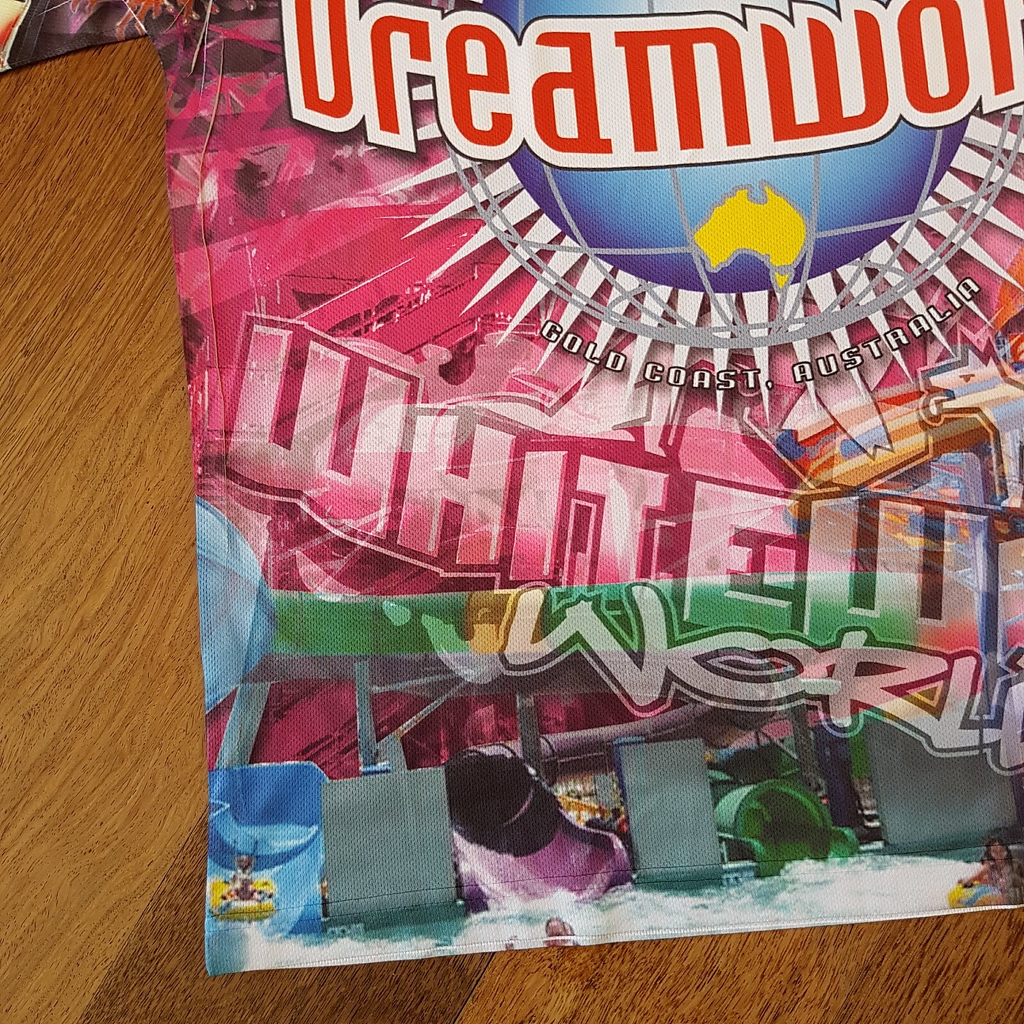 Dreamworld GRAPHIC LOGO T Shirt White Waterworld MEDIUM Theme Park Merch Dye Sub3