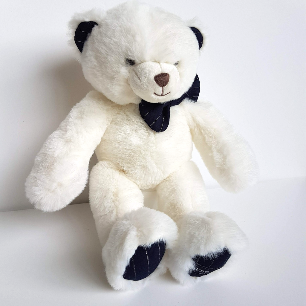 Histoire D'Ours WHITE TEDDY Plush 30cm Navy Stuffed Animal Soft Toy Preppy Chic1