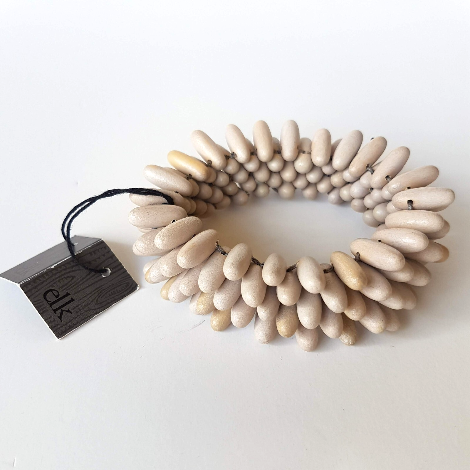 ELK Neutral Wood BRACELET Statement Chunky Beaded Beach Bangle Ocean Coral TAGS0