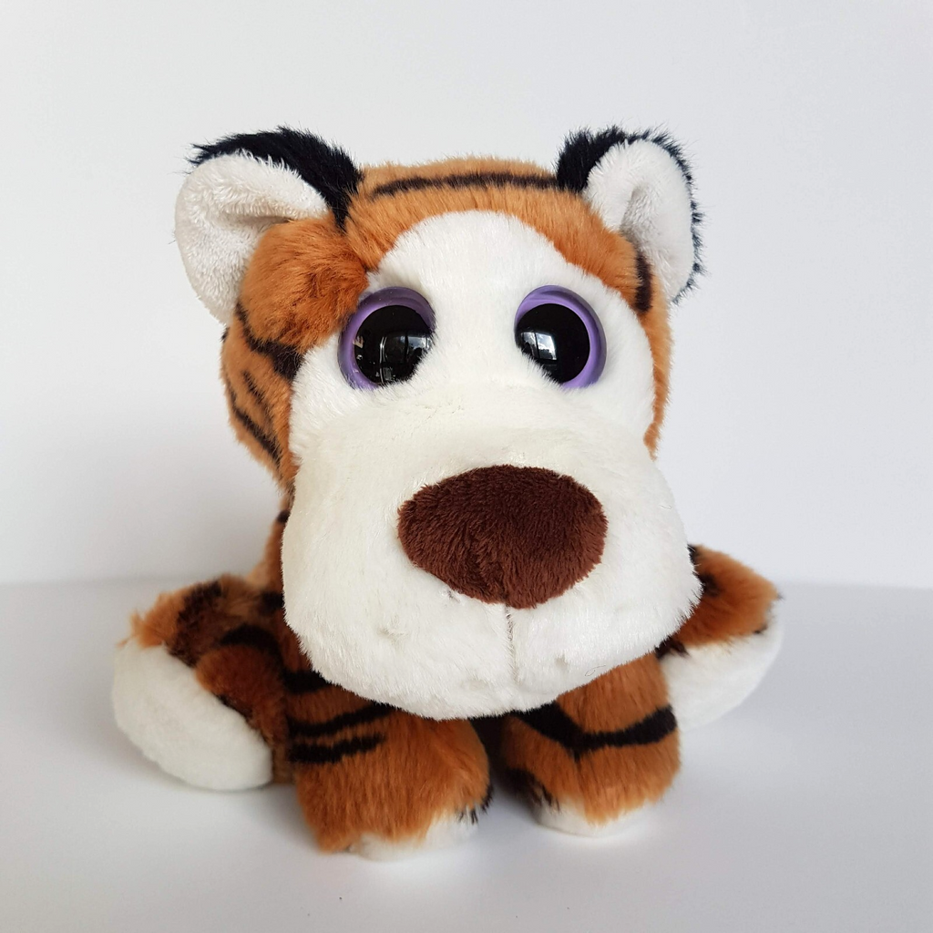 Cute TIGER WILD CAT Plush 18cm Stuffed Animal Purple Eyes Zoo Soft Toy KORIMCO1