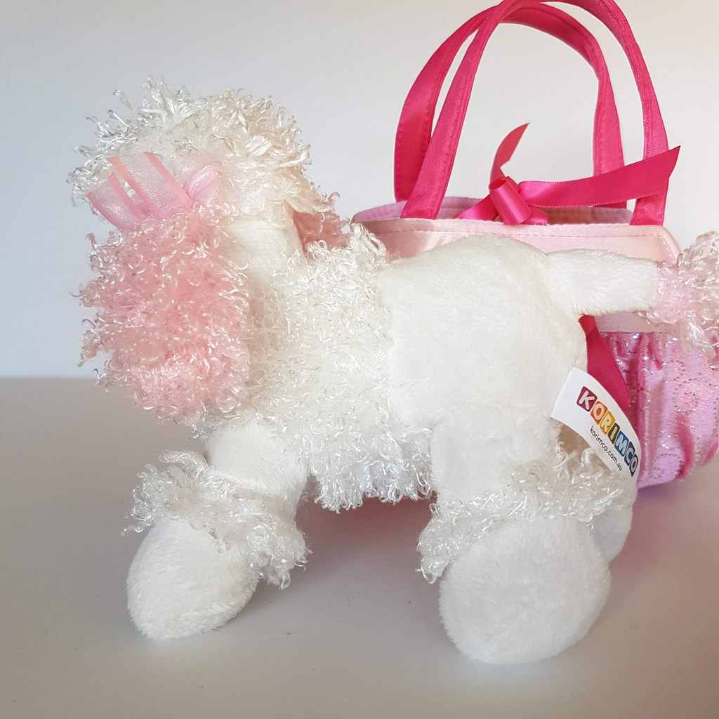 Korimco POODLE + CARRIER BAG 17cm Plush Stuffed Animal Pink Pet Soft Toy Cute10
