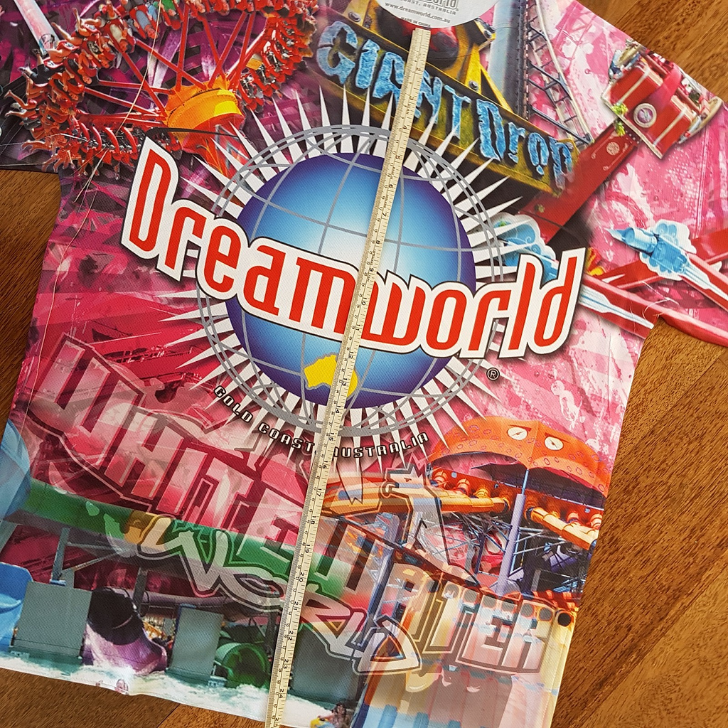Dreamworld GRAPHIC LOGO T Shirt White Waterworld MEDIUM Theme Park Merch Dye Sub13