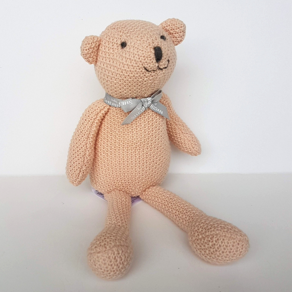 Baby Sheridan KNITTED BEAR RATTLE Lovey Pink Comforter Plush Soft Toy Animal0