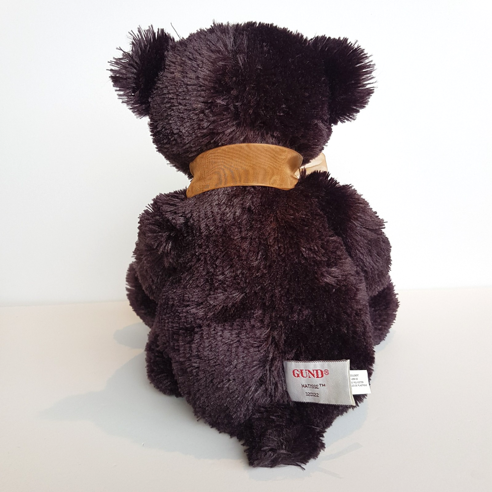 Gund MATISSE Teddy Bear Plush 36cm Stuffed Animal Soft Toy Floppy Dark Brown Bow5