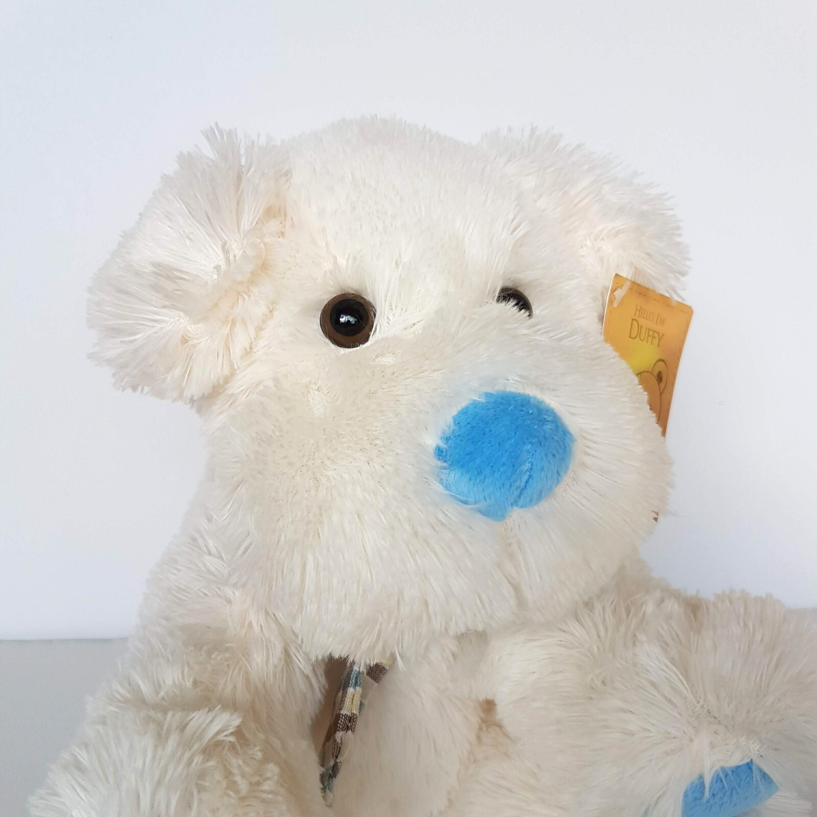 DUFFY WHITE PUPPY DOG Plush 20cm Stuffed Animal TAGS Pet Soft Toy Bow Teddy Time2