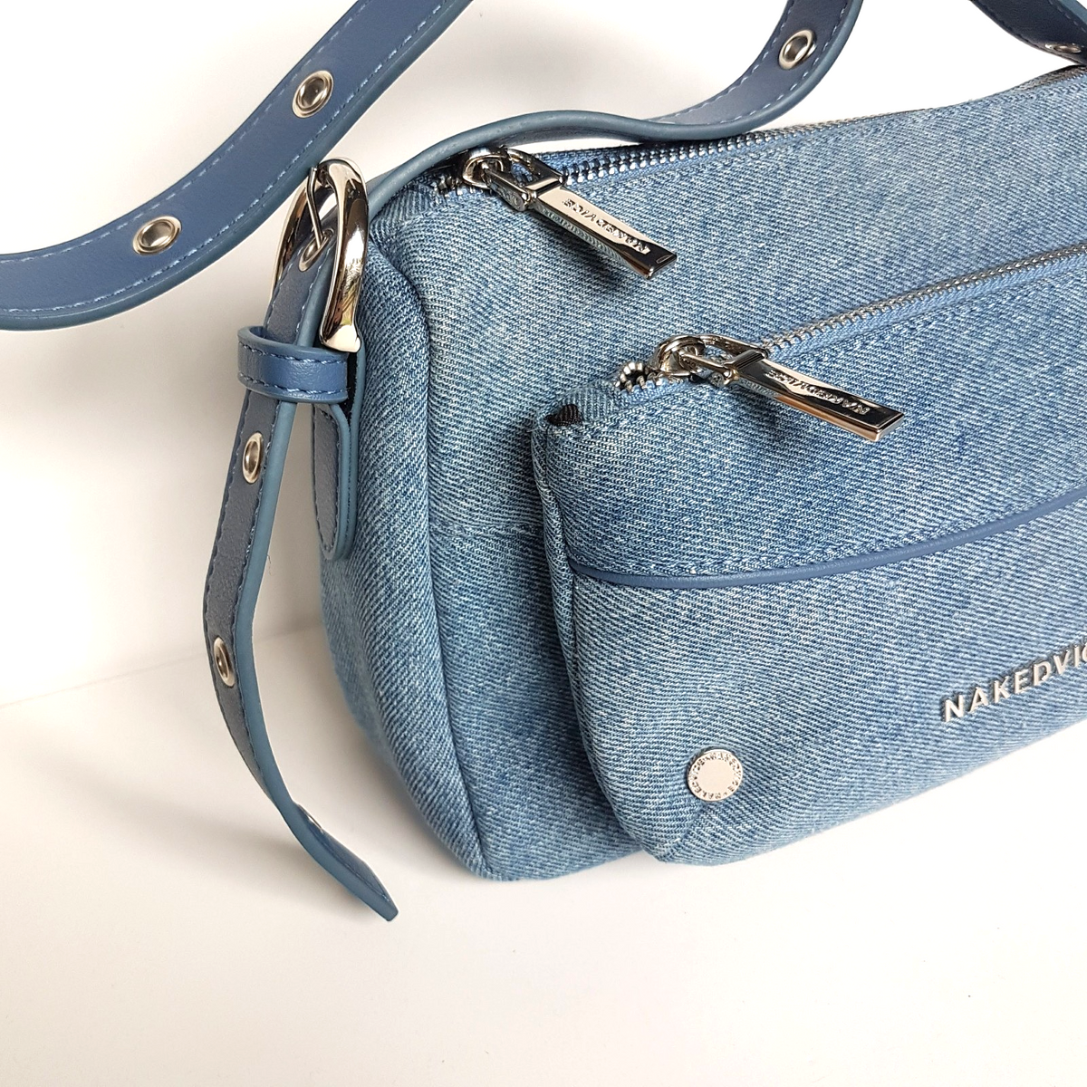 Nakedvice THE JACQUES Denim Shoulder Bag Blue Crossbody Handbag Silver Hardware1