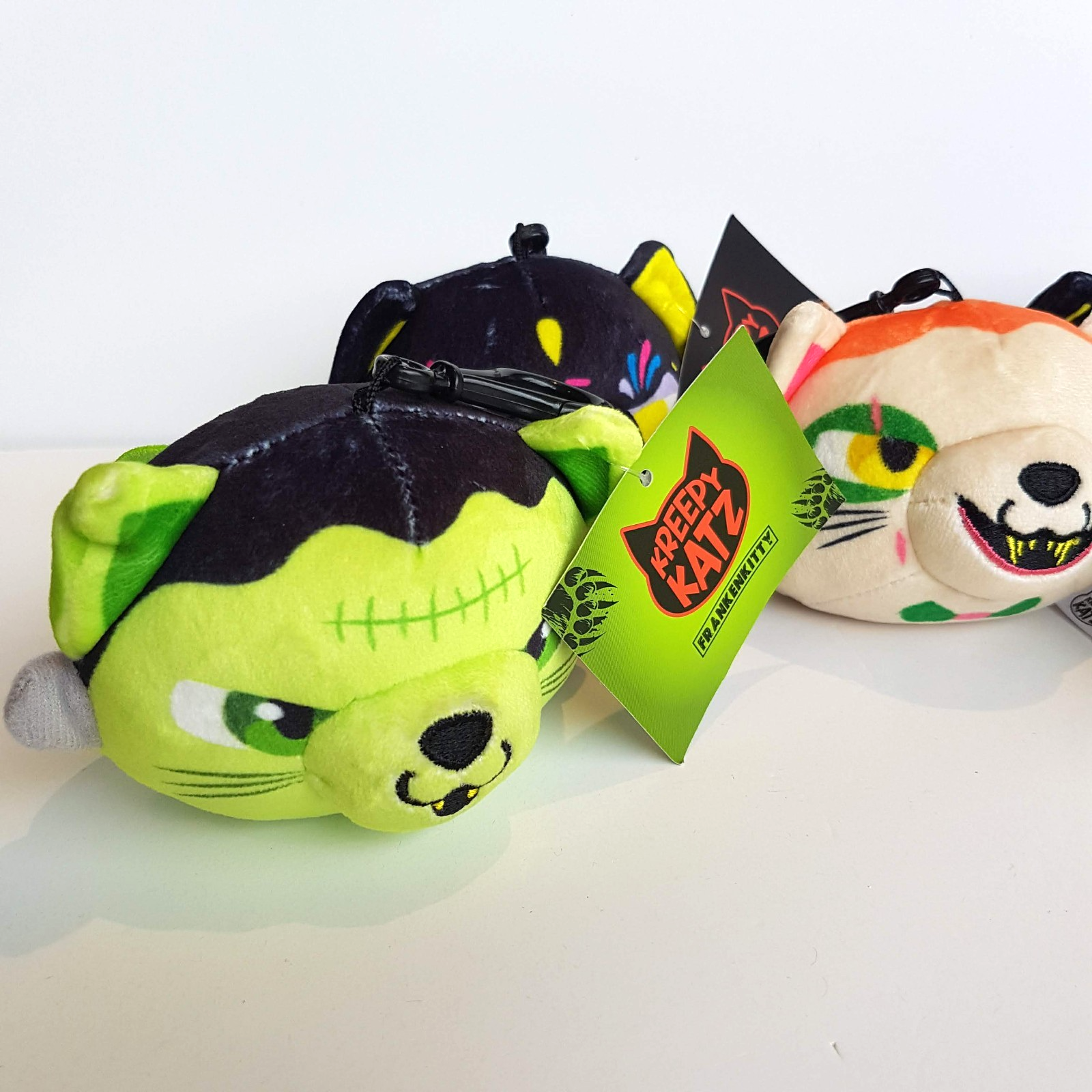 KREEPY KATZ Clip On Key Ring LOT Cat Plush Frankenkitty Fungus Oscuro Kandy Toy1