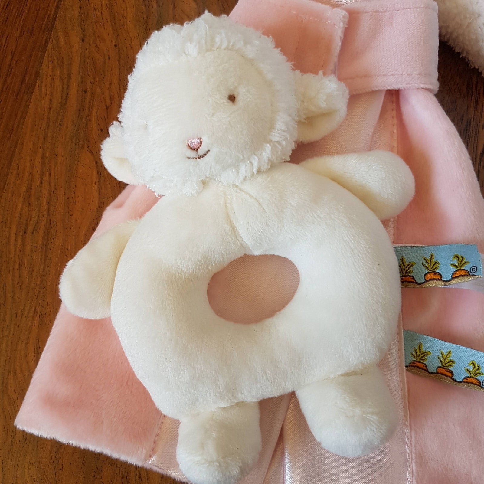 Bunnies By Bay Rabbit Plush Baby Security Blanket Comforter Satin + Lamb Rattle3