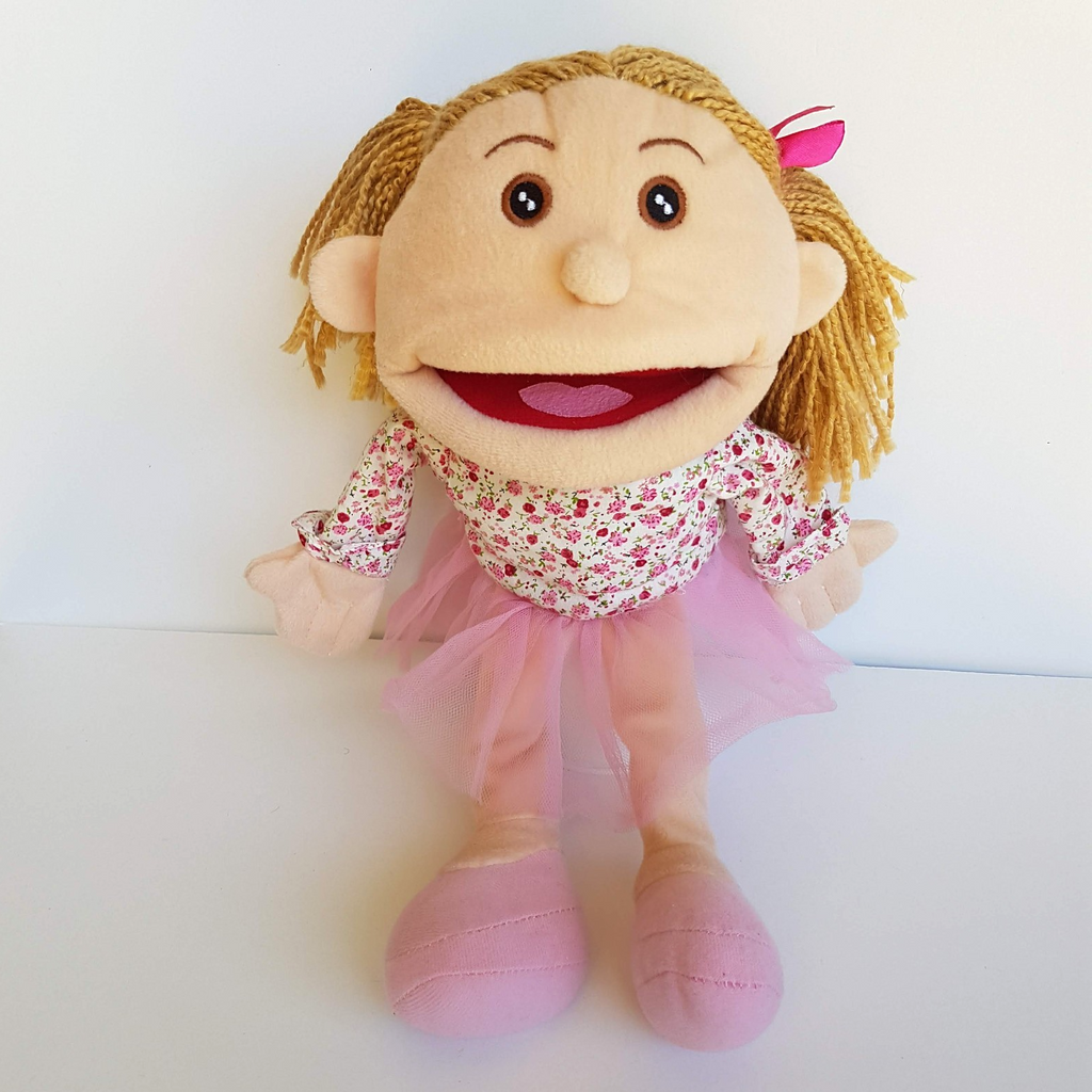 Kmart HAND PUPPET Girl Pink Tutu Floral Stuffed Kids Pretend Play Soft Toy2