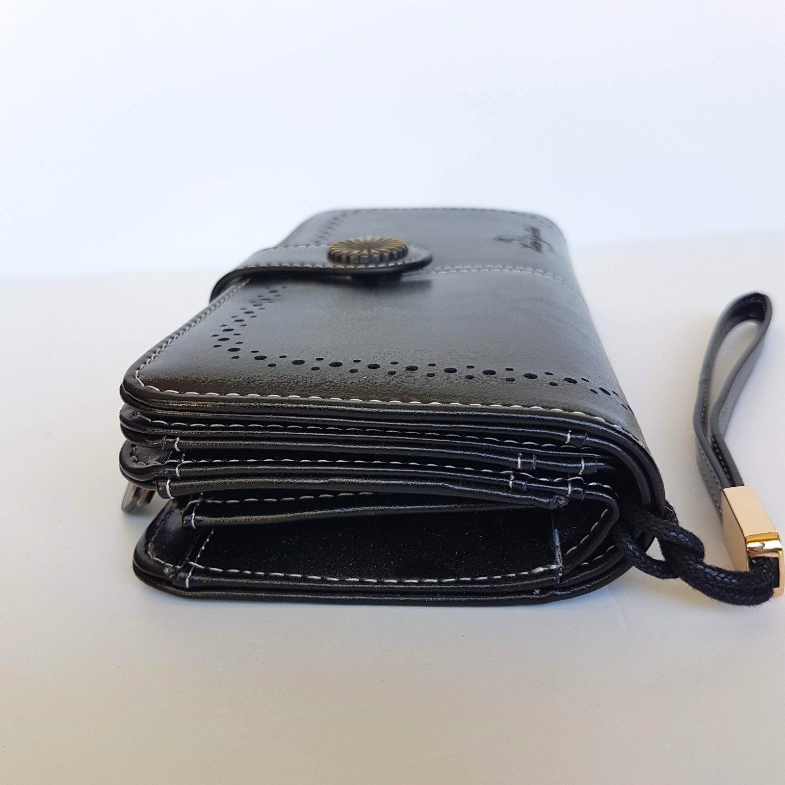 Luis Santini BLACK EMBOSS WALLET Like New Flower Women's Purse Multi Compartment8