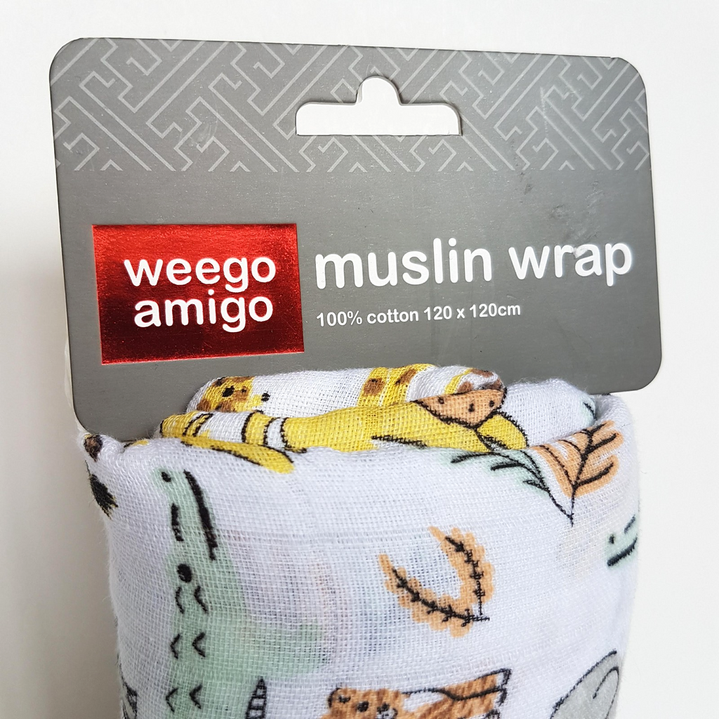 Weego Amigo MUSLIN WRAP Swaddle Baby Blanket Jungle Animals 100% Cotton NEW Cute1