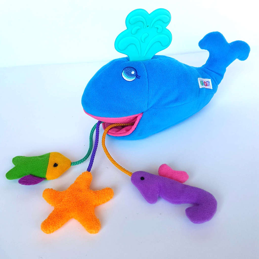 Vintage Eden BLUE WHALE Plush Baby 23cm Soft Toy Rattle Stuffed Animal Ocean Toy0