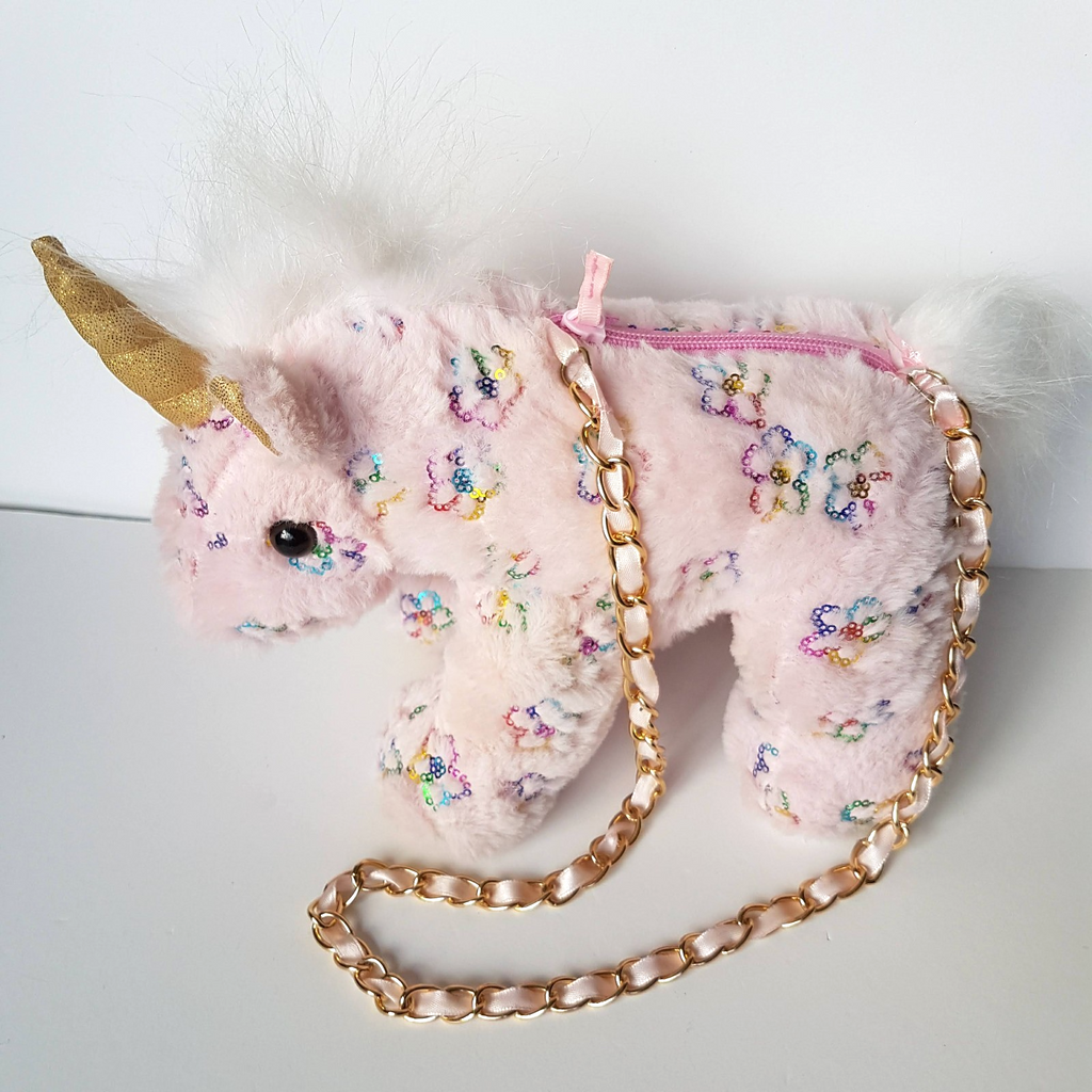 Olly & Me UNICORN BAG PLUSH Pink Flower Sequin CUTE Kids Bag Purse Rainbow Toy2