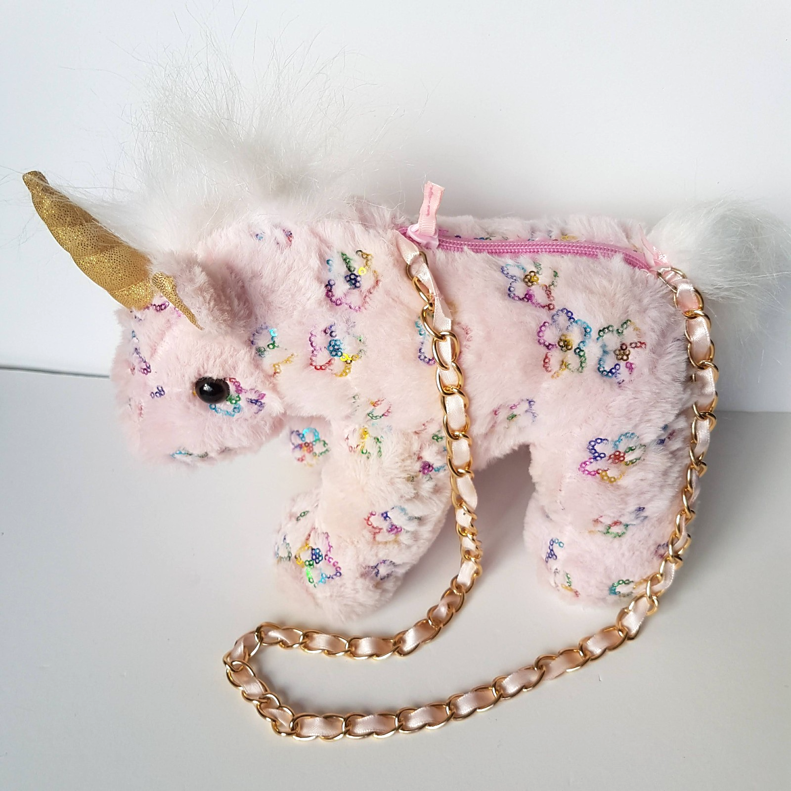 Olly & Me UNICORN BAG PLUSH Pink Flower Sequin CUTE Kids Bag Purse Rainbow Toy2