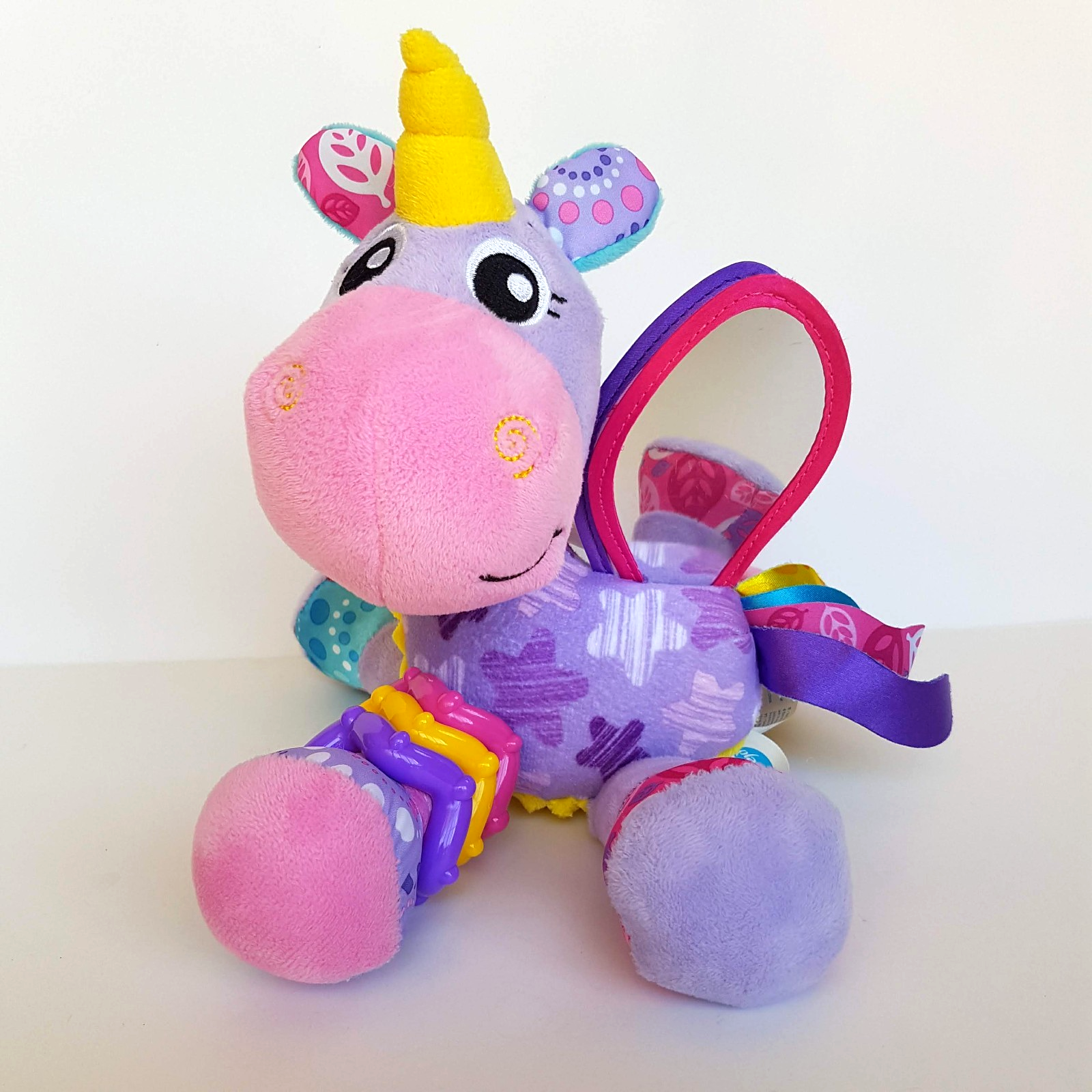 Playgro HAPPY UNICORN Clip On Pram Baby Activity Toy Plush Rattle Mirror Crinkle0